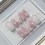 マグネット ネイルチップ 春  夏 ピンク リボン フレンチ ハート ガーリー 韓国 ホワイト ぷっくり キルティングショートバレリーナ アーモンド レギュラーオーバル ショートオーバル 