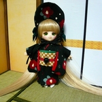 簡易着物とボンネット＜京つばき（黒色）＞