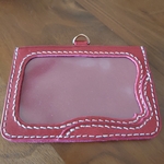 【本革ハンドメイド】両面クリア窓のIDカードホルダー／パスケース（レッド）