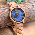 【木製腕時計】EINBAND Reise ネイビーブルーマザーオブパール×オリーブ 天然貝木製腕時計 32mm