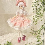白ピンクチェック　セパレートワンピース　1/8サイズ　ドール服