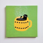原画『コーヒーが好き』キャンバスアート 黒猫 コーヒーカップ レトロ 一点もの 送料無料