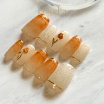 ネイルチップ ニュアンス グラデーション フラワー オレンジ orange 推しカラーネイル