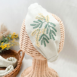 春の訪れを告げる＊ミモザの刺繍ヘアターバン(ヘアバンド)/ハーフリネン