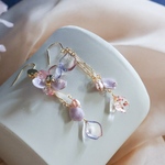 夜桜 -yozakura- 本物桜のアシンメトリーピアス｜春フォーマル・卒業式入学式・揺れる桜アクセサリー（金具交換可／サージカルステンレス対応）