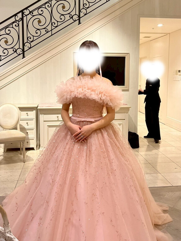 実例写真！取り外しオフショルダーのみ ピンク ソフトチュール