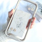 【ラメハートとカフェカラーのお花】iPhoneケース　iPhone17　iPhone17e