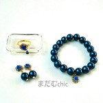 コスパ◎  ブルーローズとシルキーパールのリング、ブレスレット、Earring  or  Pierce  の3点セット