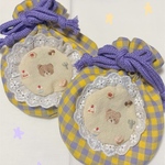 眠たいくまと3時のおやつ　刺繍ミニ巾着