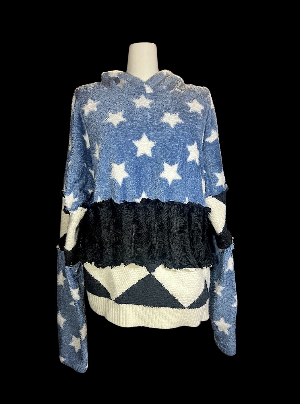 Star Fleece × Black Fringe Layered Top