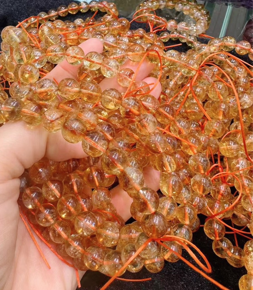 5A 天然ゴールドクォーツシトリン ブレスレット 7-8mm✖2本 天然保証】 7A ハニーシトリンブレスレット 8mm玉 内径16cm - ちいさな