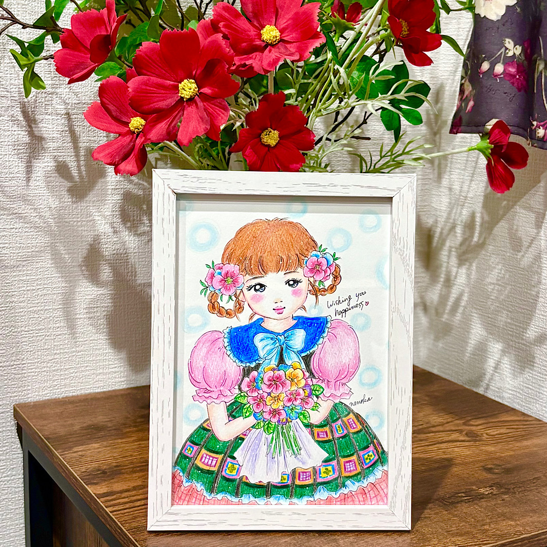 絵と言葉＊「人生に たらればはない…」色鉛筆画 インテリア額 原画