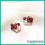 ワインレッドな気分＊リボンとパールの華やかピアス/イヤリング