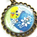 ふんわり青セキセイとお花のストラップ_440　s1　16p
