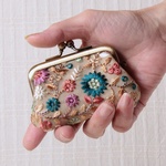 ぷちがま口小銭入れ 　インド刺繍【大人ニュアンスなお花たち】