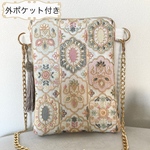 《人気》💐【外ポケット付き】 インド刺繍　インド刺繍スマホポシェット　インド刺繍ポシェット　インド刺繍ポーチ　インド刺繍サコッシュ　ギフト　　＊ショルダー紐はチェーン又はワックスコードをお選び下さい。