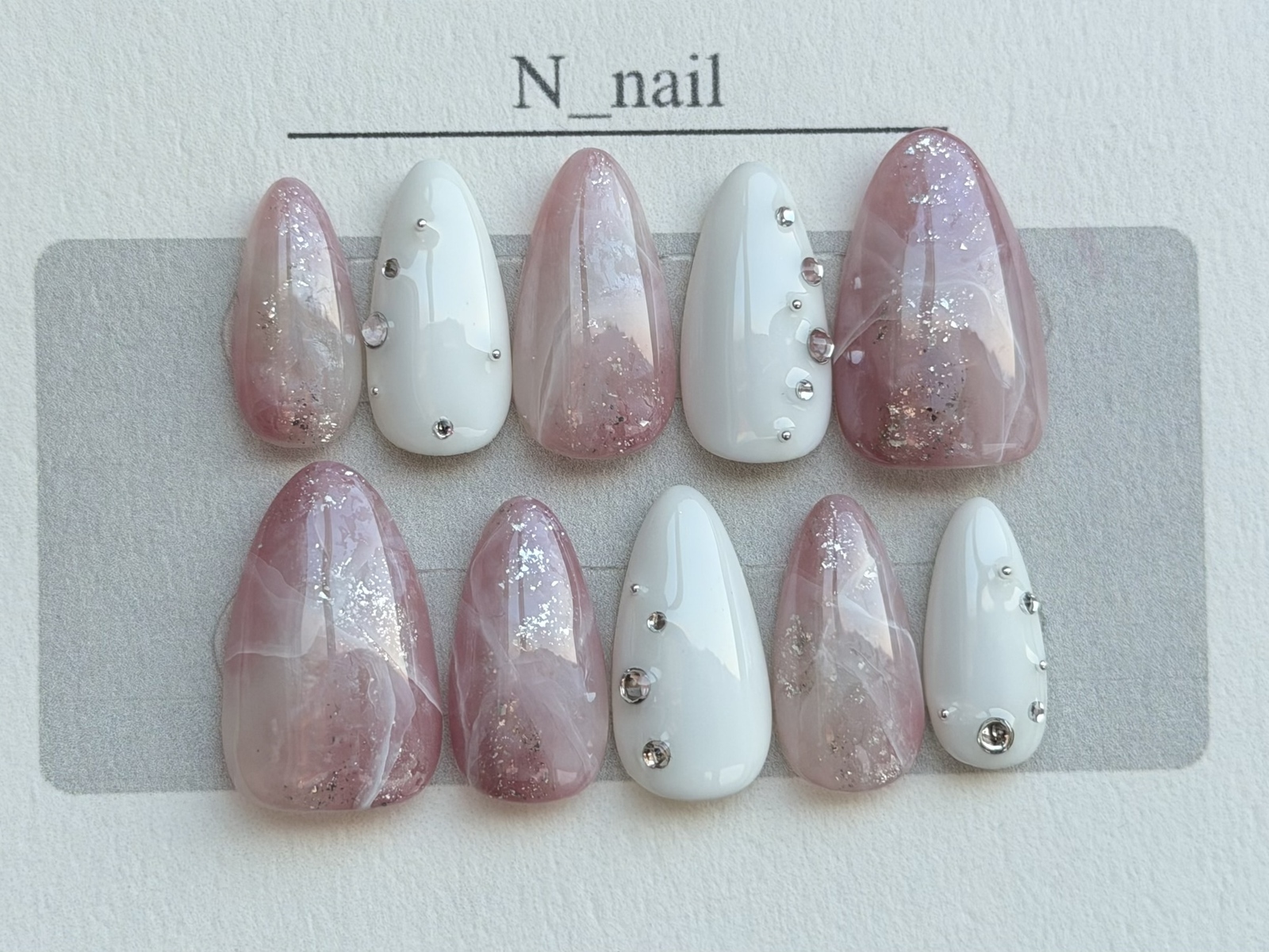 オーダー】春ネイル 大理石 天然石風ネイルチップ ピンク 白 ちゅるん 