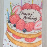 手描きポストカード　原画　手作りバースデーケーキ