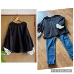 natural*ワッシャーブラックお袖ぷっくりブラウス