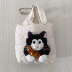 パン大好きねこちゃんミニトート【パンチニードル　猫　パン　もこもこ　かわいい　キーホルダー】