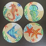🪼オーシャンジュエルシリーズ｜人気デザイン4枚セット｜海の仲間 ダイヤモンドアートコースター