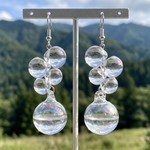 水入りガラスドーム オーロラ シャボン玉 艶 雫 バブル 大ぶり 透明感 ハンドメイド ピアス イヤリング ハンドメイドピアス ハンドメイドイヤリング