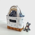 保冷・保温巾着ミニトート＊おにぎりやおやつ入れに　デコレクションズさんの生地　Organic - ブルーフラワー/オーガニックコットン