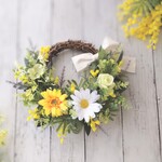 母の日♡ミモザとイエローガーベラのリース(約28㎝)イースター   玄関リース　入学祝い　就職祝い　結婚祝い　出産祝い　新築祝い　誕生日