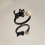 (動画あり)黒猫と毛糸玉のリング / フリーサイズ / 大人可愛い・個性派