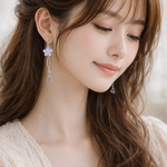 【桜雫】桜 パープル×ブルー アセテート しずく揺れ シルバー アレルギー対応（ピアス／イヤリング）