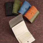 フラップミニ財布 BOX型 コインケース付き ウォレット お札が折らずに入る ミニ財布 初めから柔らかく使いやすい 三つ折り財布 緑 グリーン 本革 軽量 小銭入れ カード コンパクト財布