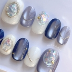 【透明感×うる艶】Blue drop 𓂃 うる艶　マグネット　透明感　ネイルチップ　大人のブルー　ニュアンス　雨　梅雨ネイル　海　夏ネイル　青　水色