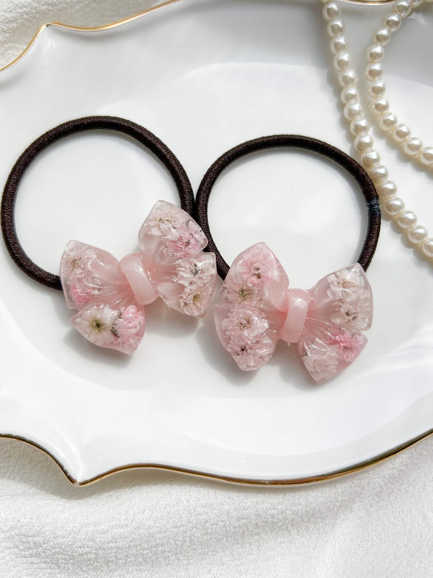 お花たっぷりリボンヘアゴム🎀さくらカラー - trois loulou | minne