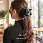 ClioneVanceclip ドットツイードリボン× ブラック バンスクリップ