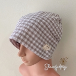おしゃれで可愛いハンドメイド医療用ケア帽子 ダブルガーゼ《刺繍風ステッチ×ウォッシュブルー》かわいい帽子　おしゃれな帽子