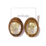 ドライフラワー×金箔×パールのブラウンピアス＊
