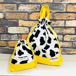 ❤️SALE❤️ 5500円→3900円へ　入園入学グッズ　お着替え袋　コップ袋　ViViMOA Style 牛柄🐄　黄色　イエロー　おしゃれ　巾着　巾着袋　体操服袋　通園　
