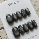 No.141 ブラック🖤黒　シルバー銀　ガラスフレンチ　キルティング　モード系