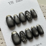 No.142 ブラック🖤　黒　ゴールド金　ガラスフレンチ　キルティング　モード系