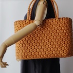 【受注製作】花結び編みの手提げかご・大　クラフト