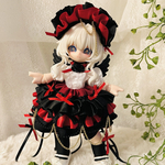 赤黒リボン　セパレートワンピース　1/12サイズ　ドール服