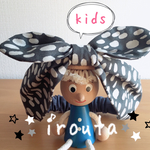kids☆グレードットのリボンターバン(ヘアバンド)とウサギ耳リボンのセット