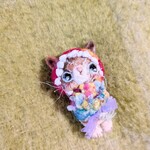 赤ずきんを被った仔猫ちゃん羊毛フェルトブローチ