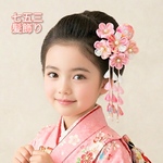 2日で発送　七五三　つまみ細工　髪飾り(ピンク　No.4)　ちりめん　3才 7才 3歳 7歳 女の子 着物 前撮り 記念日 プレゼント 可愛い 和風 ヘアアクセ 753 お祝い 和モダン クリップ