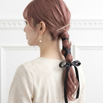 【ブラック】サテンリボン の ポニーフック  ヘアリボン