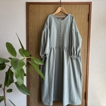 natural*ワッシャーミントブルー前ボタンワンピース