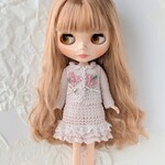 ★セット・りか☆ブライス服/花とリボンのカーディガンと裾レースのノースリーブのワンピース