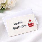 【受注制作】手刺繍いちごケーキのバースデーカード｜飾れるミニメッセージカード・名刺サイズ｜誕生日・お祝い・大人可愛い・プチギフト