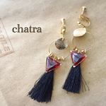 再販2♡新作♡レッドべっ甲♡ブラックタッセルのゆらりとしたイヤリング