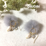 秋冬ふわふわ パールとミンクファー ピアス